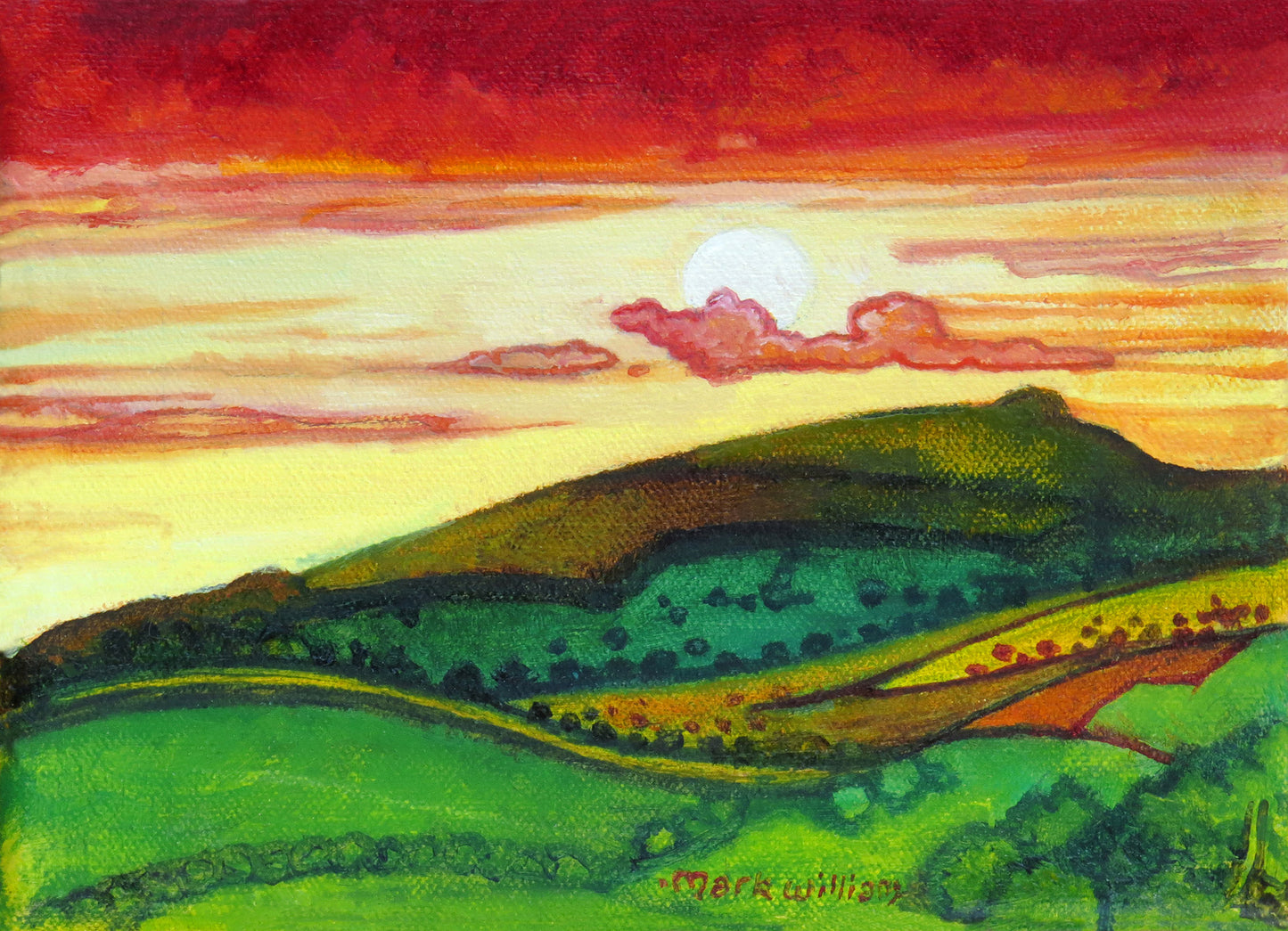 “ ‘Neath the Western Sky” - A view of Twmbarllwm at sunset - the title taken from the hymn “The day thou gravest Lord has ended”: - “The sun that bids us rest is waking our brethren ‘neath the western sky”…