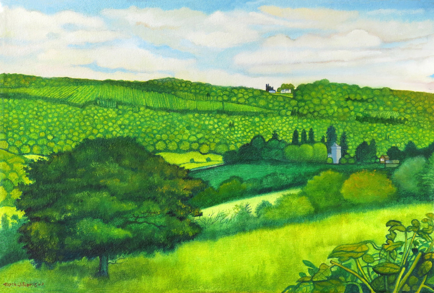 “Tredunnoc” - St Andrews Church at Tredunnoc stands on the site of a Roman Temple: My view shows the church in the middle distance and Kemeys Folly on the Wentwood Ridge beyond.