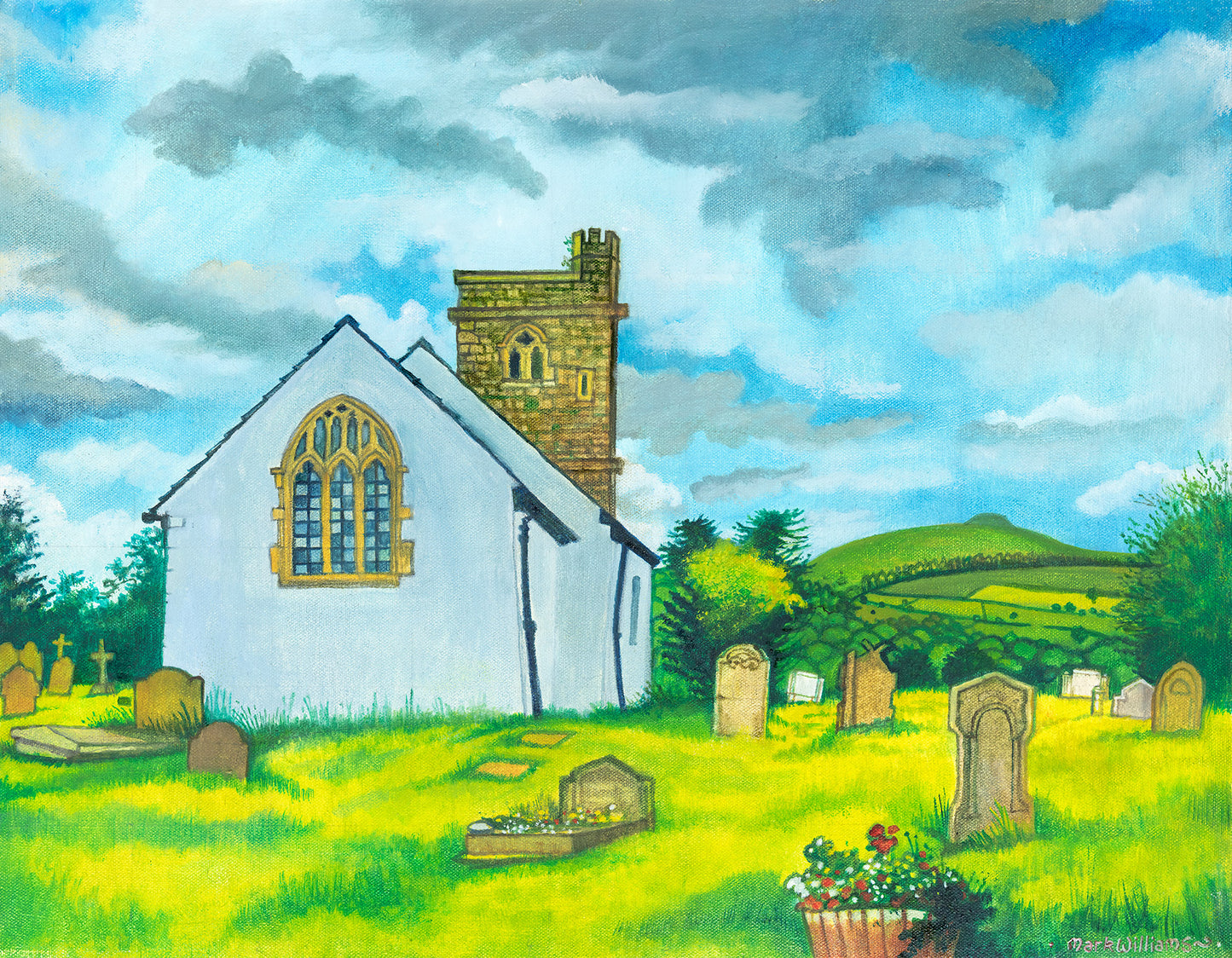 “Henllys Church” St Peter’s Church Henllys with Twmbarllwm in the background.