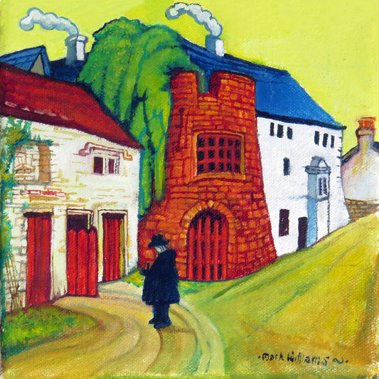 “The Old Round Tower, Hanbury Arms, Caerleon” - The remains of a Medieval Tower - once part of the Castle- stands next to the Hanbury Arms- It was used as the Village “Lock Up” for many years: I placed the figure of Arthur Machen in the foreground.